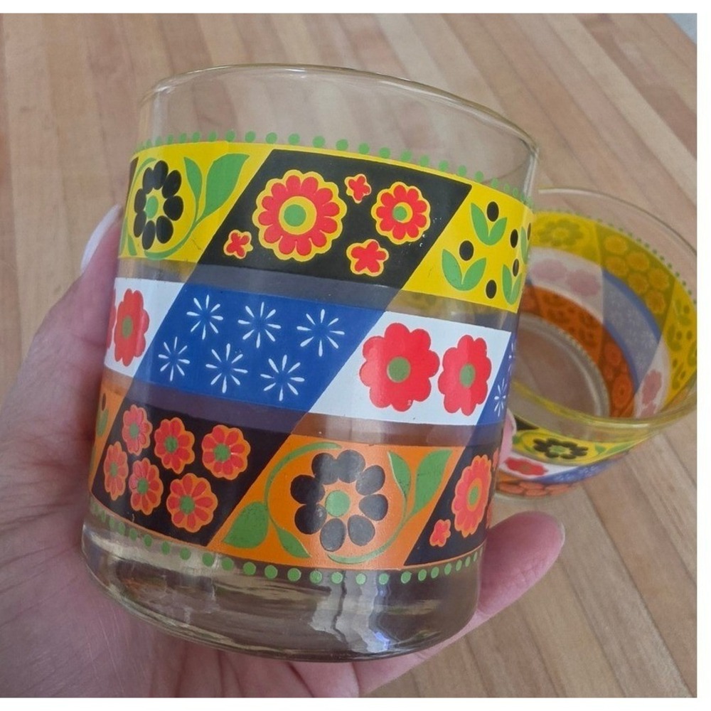 2 VTG MCM Pasinski Washington Floral Patchwork Drinking Glasses cottagecore
